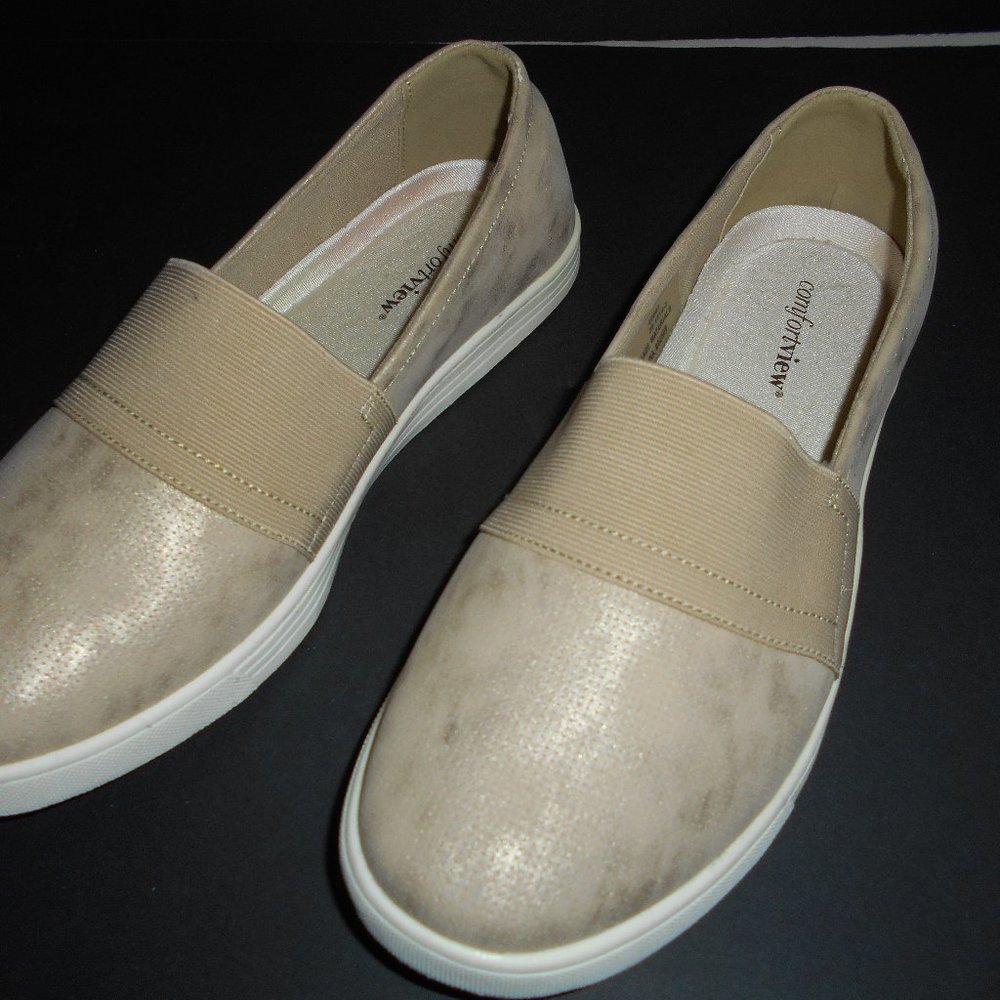 Size 10 Neutral Color Comfortview Slip on Shoes with Non-Skid Sole